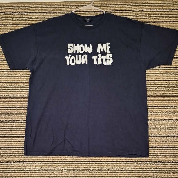 SIK WORLD Raunchy Show Me Solid Dark Navy Cotton XXL Mens T Shirt VTG Y2K - Picture 1 of 9